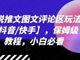 小说推文图文评论区玩法【抖音/快手】，保姆级教程，小白必看
