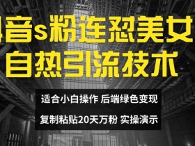 抖音s粉连怼美女号自热引流技术复制粘贴，20天万粉账号，无需实名制，矩阵操作【揭秘】