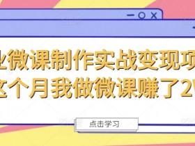 商业微课制作实战变现项目，这个月我做微课赚了2W+