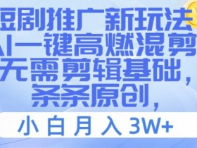 短剧推广新玩法，AI一键高燃混剪，无需剪辑基础，条条原创，小白月入3W+【揭秘】