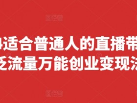 2024适合普通人的直播带货，泛流量万能创业变现法，上手快、落地快、起号快、变现快(更新8月)