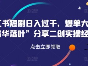 小红书短剧日入过千，爆单大佬“繁华落叶”分享二创实操经验