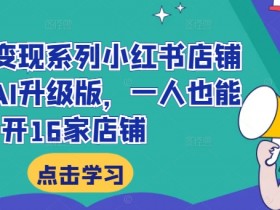 小红书变现系列小红书店铺变现，AI升级版，一人也能开16家店铺