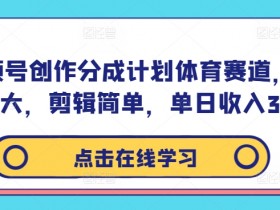 视频号创作分成计划体育赛道，流量极大，剪辑简单，单日收入300+