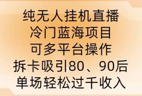 纯无人挂JI直播，冷门蓝海项目，可多平台操作，拆卡吸引80、90后，单场轻松过千收入【揭秘】