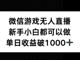 微信游戏无人直播，新手小白都可以做，单日收益破1k【揭秘】
