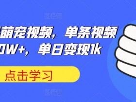可爱水果萌宠视频，单条视频点赞20W+，单日变现1k【揭秘】