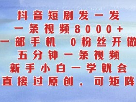 抖音短剧发一发，五分钟一条视频，新手小白一学就会，只要一部手机，0粉丝即可操作
