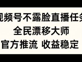 视频号不露脸直播任务，全民漂移大师，官方推流，收益稳定，全民可做【揭秘】