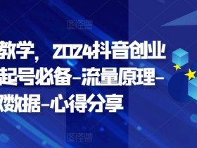 创业变现教学，2024抖音创业实操课，起号必备-流量原理-获取数据-心得分享