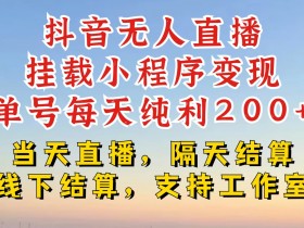 抖音无人直播挂载小程序，零粉号一天变现二百多，不违规也不封号，一场挂十个小时起步【揭秘】