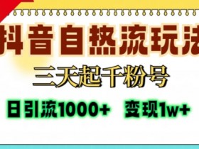 抖音自热流打法，三天起千粉号，单视频十万播放量，日引精准粉1000+