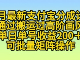 11月支付宝分成计划“通过搬运过高阶画风”，小白操作单日单号收益200+，可放大操作【揭秘】