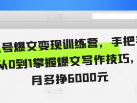 公众号爆文变现训练营，手把手教你，从0到1掌握爆文写作技巧，每个月多挣6000元