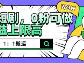 抖音短剧1：1搬运，无违规，0粉可做，收益上限高