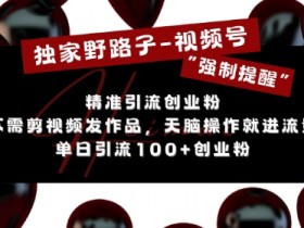 独家野路子利用视频号“强制提醒”，不需剪视频发作品，无脑操作就进流量，单日引流100+创业粉