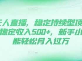 DY无人直播，稳定持续型项目，单号稳定收入500+，新手小白都能轻松月入过万【揭秘】