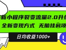 最新小程序升级版项目，全新变现方式，小白轻松上手，日均稳定1k【揭秘】