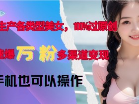 AI生产各类型美女，100%过原创，快速爆万粉，多渠道变现，新手可做