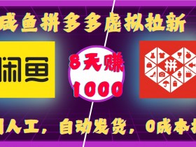 咸鱼拼多多虚拟拉新，不用人工，自动发货，0成本操作，8天收益1k