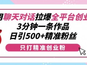 利用聊天对话拉爆全平台创业粉，3分钟一条作品，日引500+精准粉丝