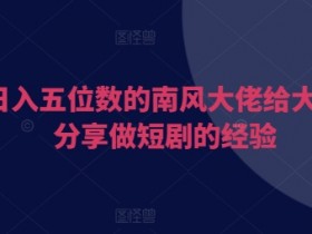 日入五位数的南风大佬给大家分享做短剧的经验
