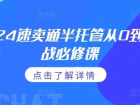 2024速卖通半托管从0到1实战必修课，掌握通投广告打法、熟悉速卖通半托管的政策细节