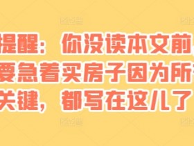 某付费文章：真诚提醒：你没读本文前，千万不要急着买房子因为所有的关键，都写在这儿了