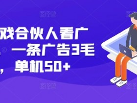 快手游戏合伙人看广告3.0，一条广告3毛到五毛，单机50+【揭秘】