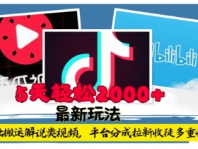 利用工具0基础搬运解说类视频，平台分成拉新双重收益，5天轻松2k【揭秘】
