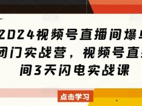 2024视频号直播间爆单闭门实战营，视频号直播间3天闪电实战课