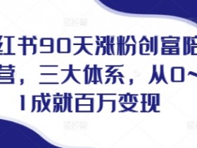 小红书90天涨粉创富陪跑营，​三大体系，从0~1成就百万变现，做小红书的最后一站