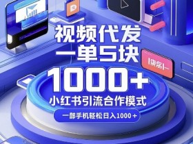 视频代发，一单5块，小红书引流合作模式，一部手机轻松日入多张【揭秘】