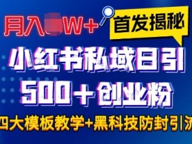 首发揭秘小红书私域日引500+创业粉四大模板，月入过W+全程干货!没有废话!保姆教程!