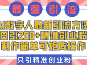 AI数字人最新引流方法，日引200+精准创业粉，制作简单可矩阵操作