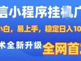 微信小程序全自动自动运行广告，纯小白易上手，稳定日入多张，技术全新升级，全网首发【揭秘】