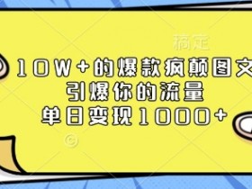 10W+的爆款疯颠图文，引爆你的流量，单日变现1k【揭秘】