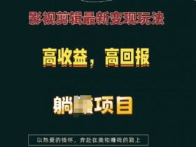影视剪辑最新变现玩法，高收益，高回报，躺Z项目【揭秘】