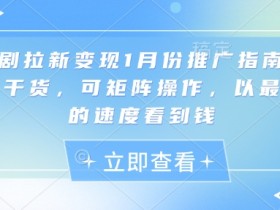 短剧拉新变现1月份推广指南，纯干货，可矩阵操作，以最快的速度看到钱