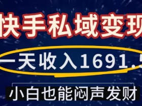 一天收入1691.5，快手私域变现，小白也能闷声发财