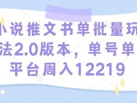 小说推文书单批量玩法2.0版本，单号单平台周入12219