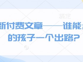 最新付费文章——谁能给我的孩子一个出路?