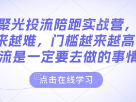 小红书聚光投流陪跑实战营，免费流量会越来越难，门槛越来越高，付费投流是一定要去做的事情