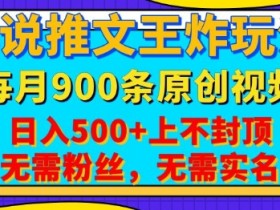 小说推文王炸玩法，一键代发，每月最多领900条原创视频，播放量收益日入5张，无需粉丝，无需实名【揭秘】