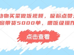 AI动物买菜做饭视频，吸粉点赞无数，橱窗带货5000单，喂饭级操作教程