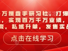 一品千万操盘手研习社，打爆一个引流品，实现百万千万业绩，爆品裂变，私域升单，发售实战