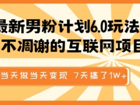 最新男粉计划6.0玩法，永不凋谢的互联网项目，当天做当天变现，视频包原创，7天搞了1个W