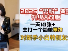 2025男粉变现全新玩法升级，日入上千简简单单，小白可轻松上手
