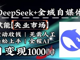 降维打击，Deepseek+全域自媒体，赋能失业市场，被动收钱，无需人工全程AI，日变现1k