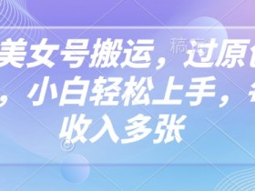 抖音美女号搬运，过原创新玩法，小白轻松上手，每天收入多张